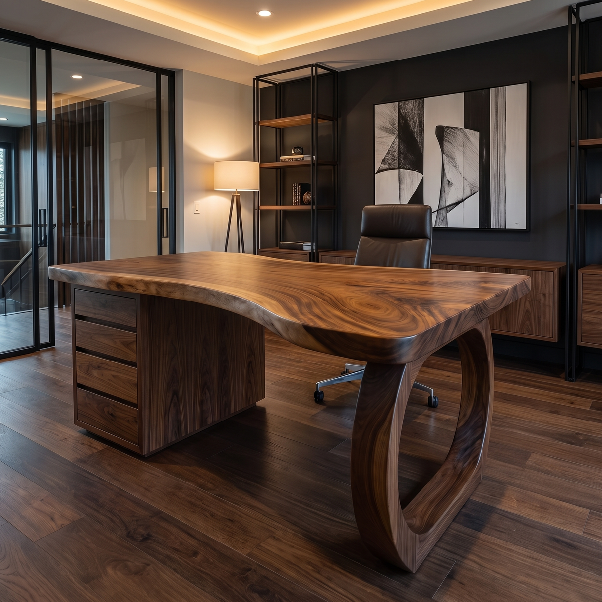 Thalyric Live Edge Solid Wood Desk with Drawers Dark Walnut - Timberustic Desk With Drawers