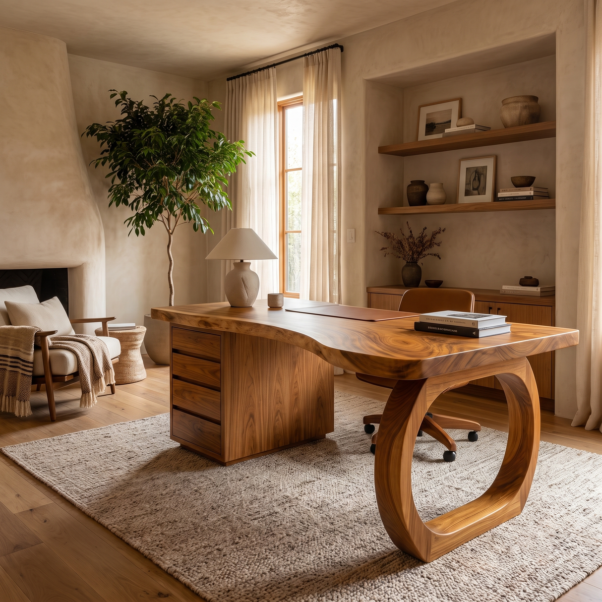 Thalyric Live Edge Solid Wood Desk with Drawers Teak - Timberustic Desk With Drawers