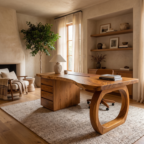 Thalyric Live Edge Solid Wood Desk with Drawers Teak - Timberustic Desk With Drawers