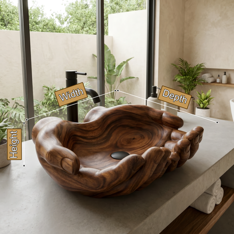 Tharion Handcrafted Solid Wood Hands-Shaped Vessel Sink - Timberustic Vessel Sinks