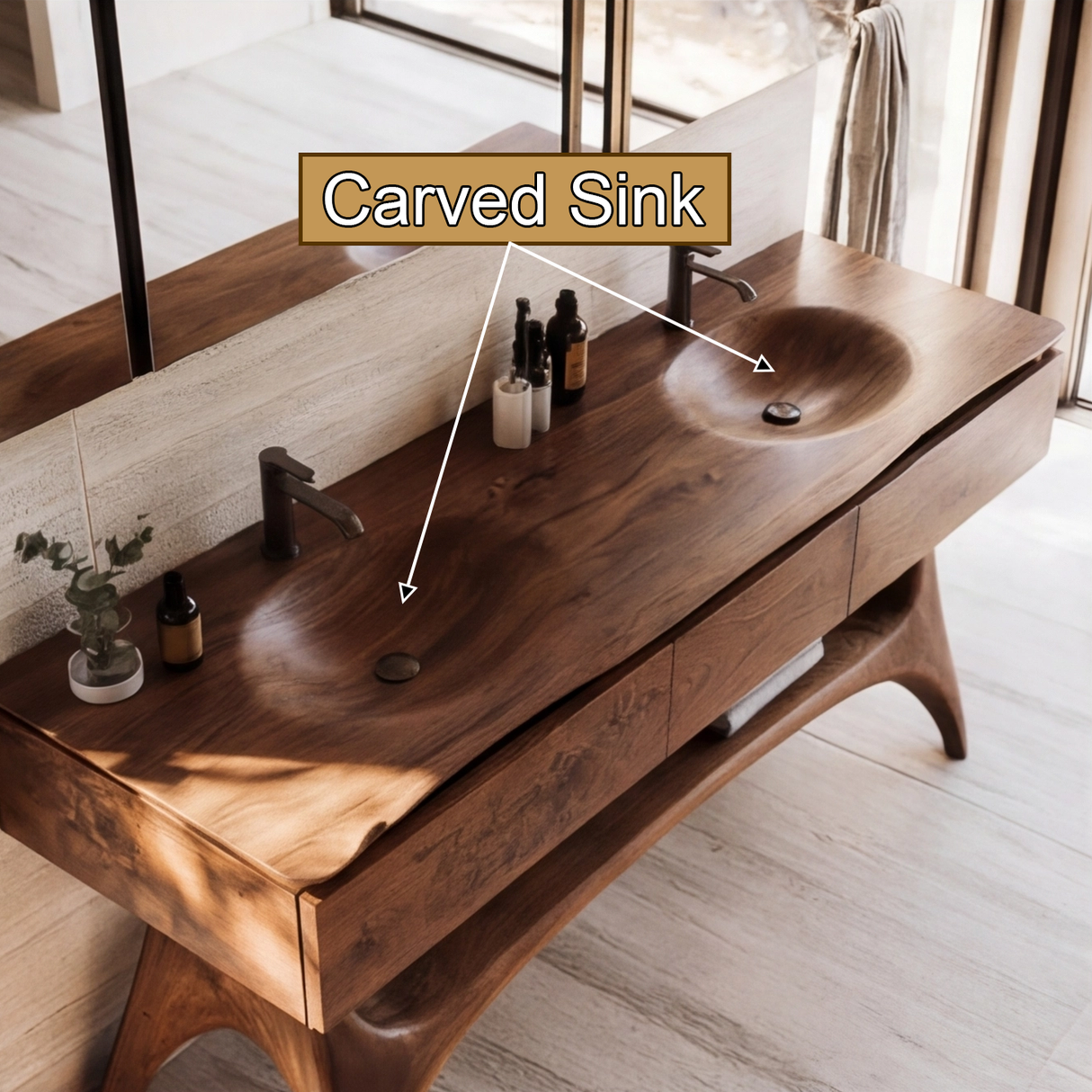 Theron Sculpted Solid Wood Freestanding Bathroom Vanity with Drawers - Timberustic Freestanding Bathroom Vanity with Drawers