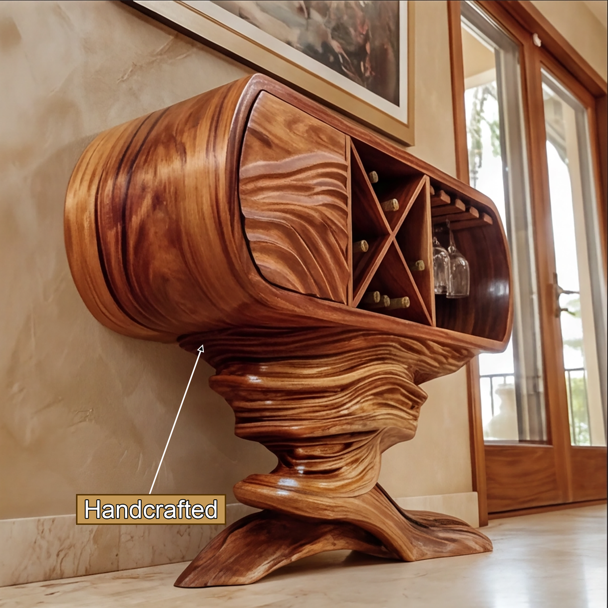 Theryn Handcrafted Solid Wood Bar Cabinet