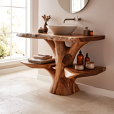 Theryn Rootform Solid Wood Freestanding Bathroom Vanity with Shelves - Timberustic Freestanding Bathroom Vanity with Shelves