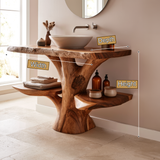 Theryn Rootform Solid Wood Freestanding Bathroom Vanity with Shelves - Timberustic Freestanding Bathroom Vanity with Shelves