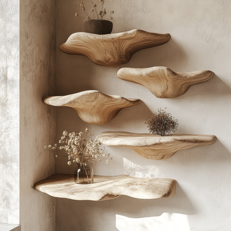 Theryn Solid Wood Sculpted Mushroom Floating Shelf SPA060362 - Timberustic Floating Shelf