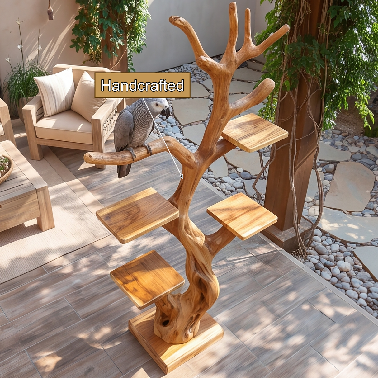 Thorncrest Handcrafted Tree Branch Parrot Stand SPA525376 - Timberustic Tree Branch Parrot Stand