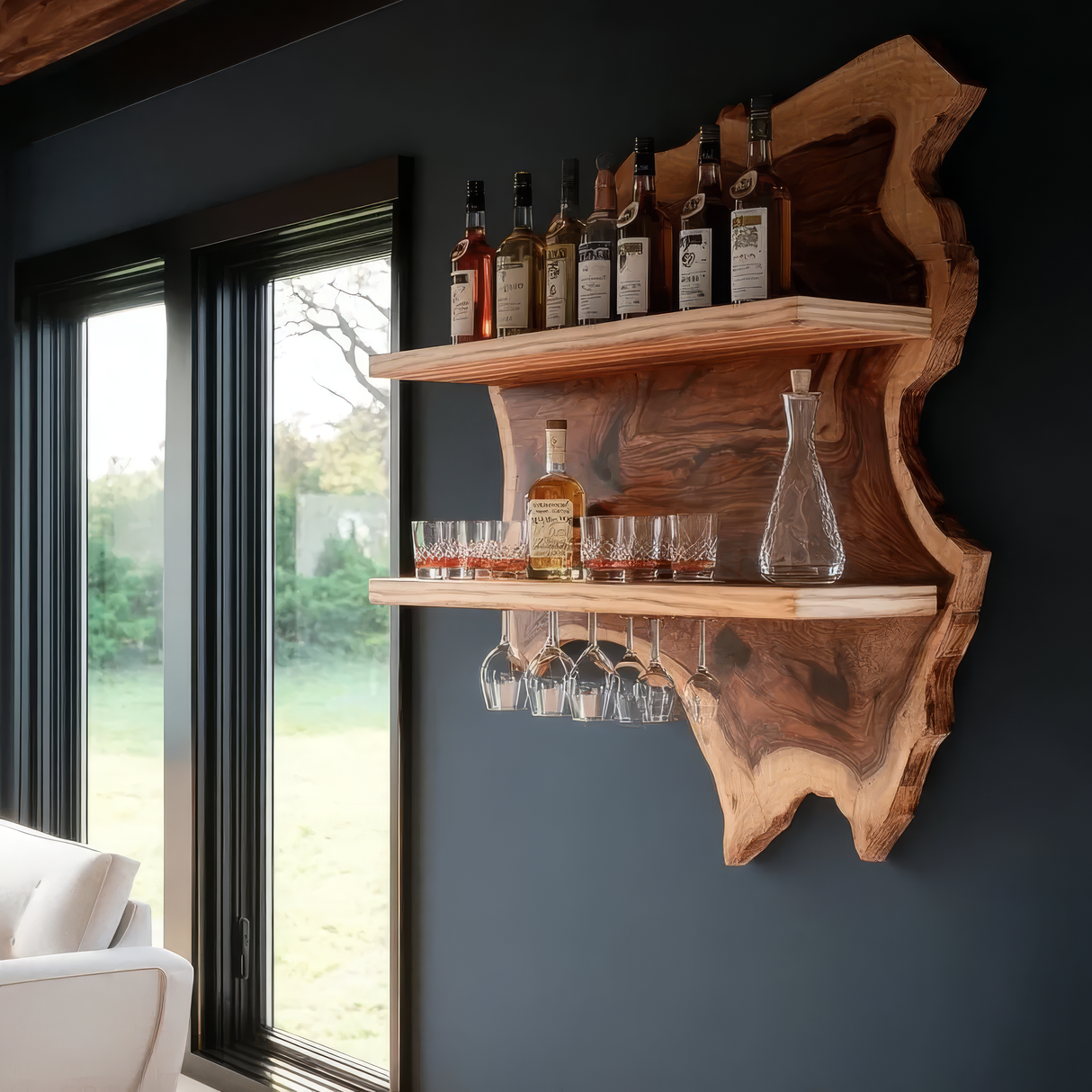 Thornhaven Live Edge Solid Wood Floating Wine Shelf SPA415103