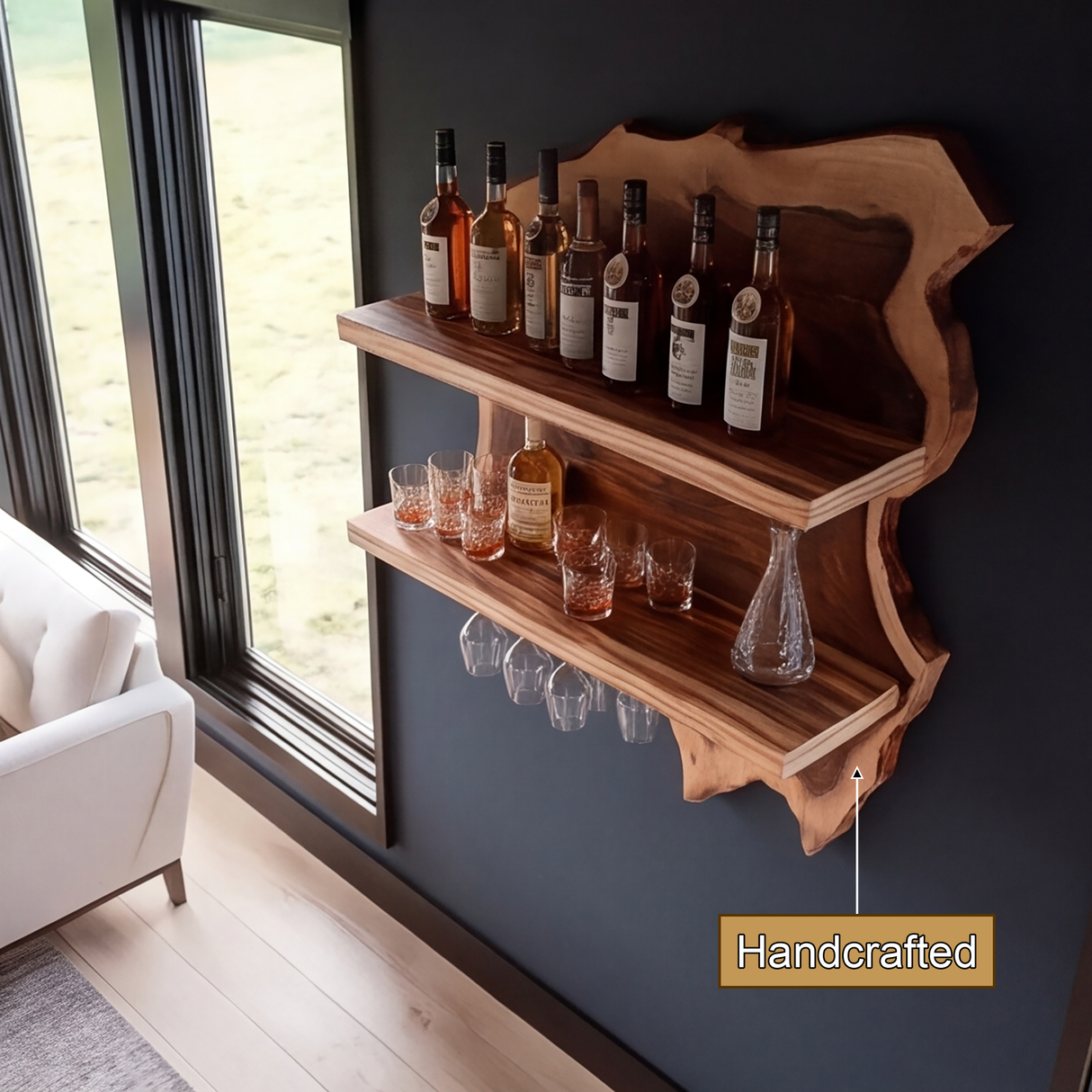 Thornhaven Live Edge Solid Wood Floating Wine Shelf SPA415103