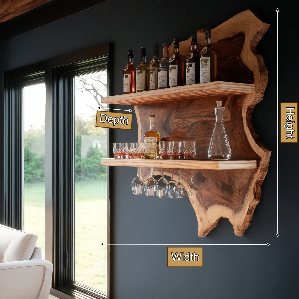 Thornhaven Live Edge Solid Wood Floating Wine Shelf SPA415103