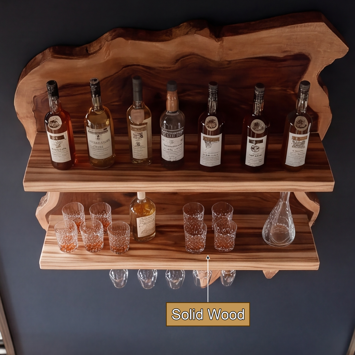 Thornhaven Live Edge Solid Wood Floating Wine Shelf SPA415103
