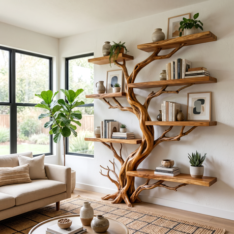 Thornhollow Handcrafted Solid Wood Tree Bookshelf - Timberustic Tree Bookshelf