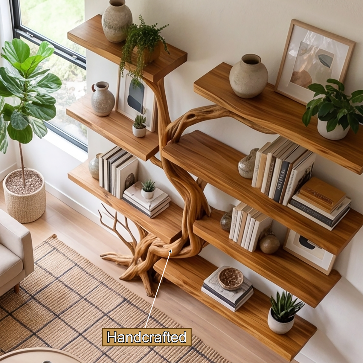 Thornhollow Handcrafted Solid Wood Tree Bookshelf