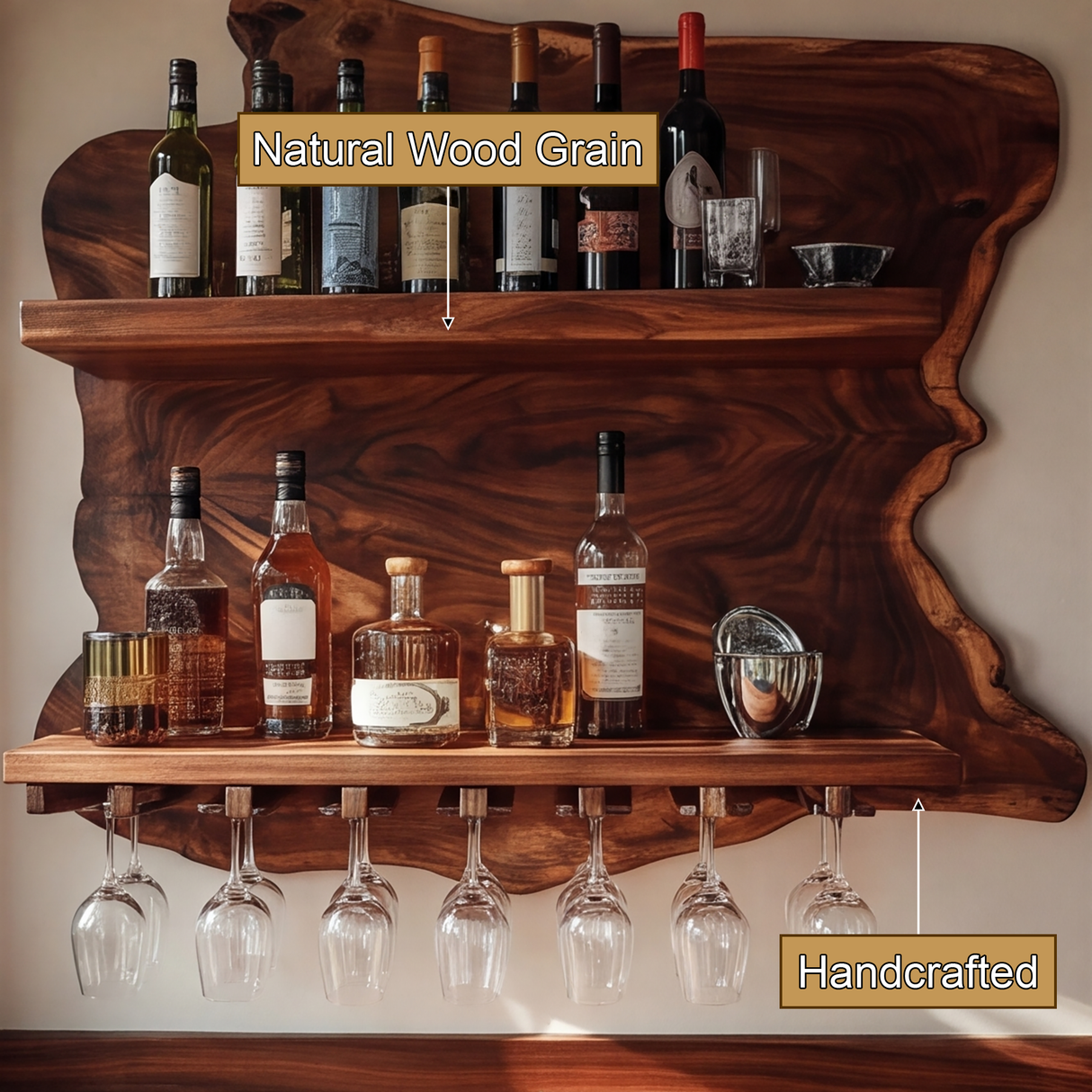 Thornmere Live Edge Handcrafted Floating Wine Shelf SPA623534 - Timberustic Floating Wine Shelf