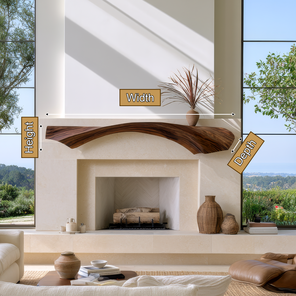 Thornvale Handcrafted Live Edge Solid Wood Fireplace Mantel Shelf SPA092941