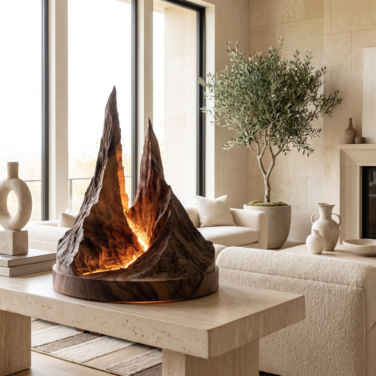 Thornvale Sculpted Mountain Table Lamp Dark Walnut - Timberustic Table Lamp