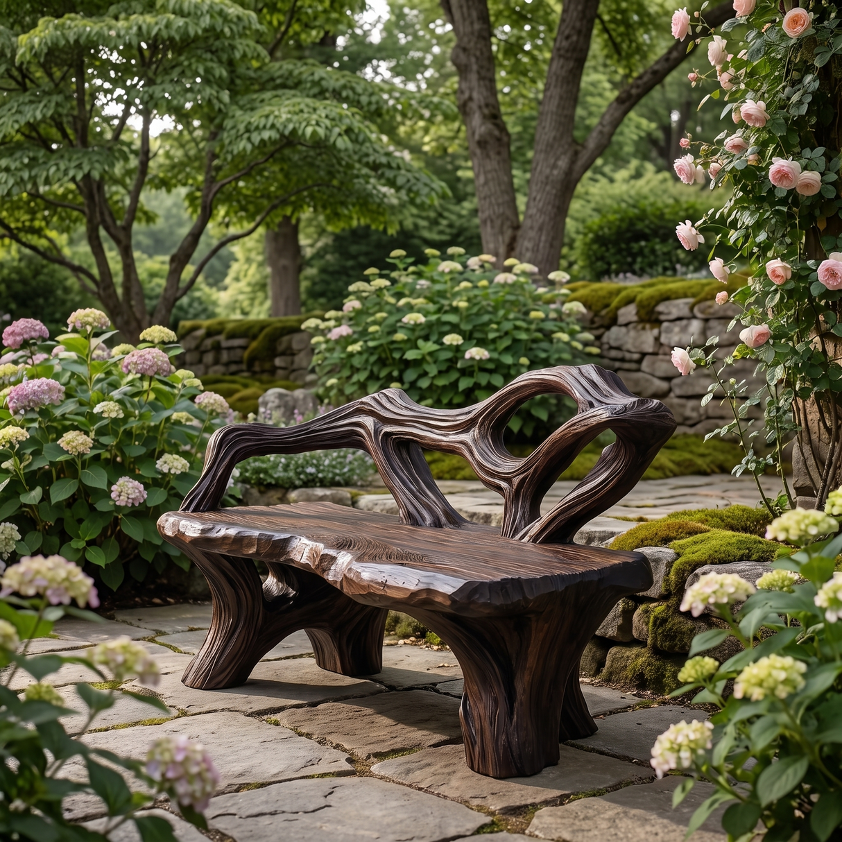 Thornvale Sculpted Solid Wood Outdoor Bench Dark Walnut - Timberustic Bench