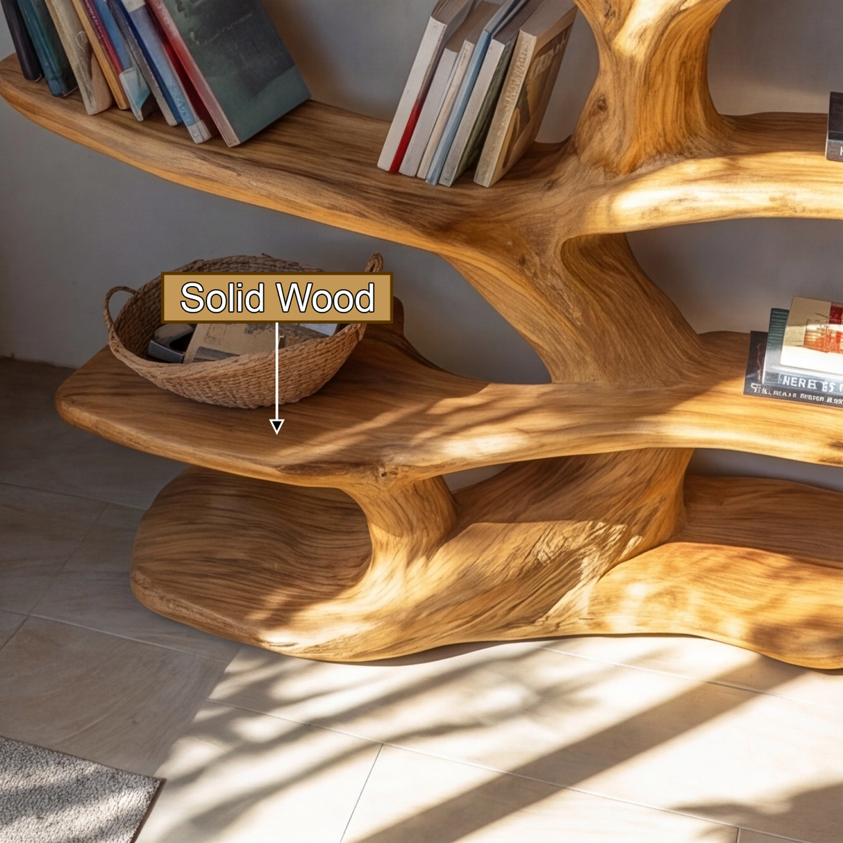 Thornvale Sculpted Solid Wood Tree Bookshelf - Timberustic Tree Bookshelf