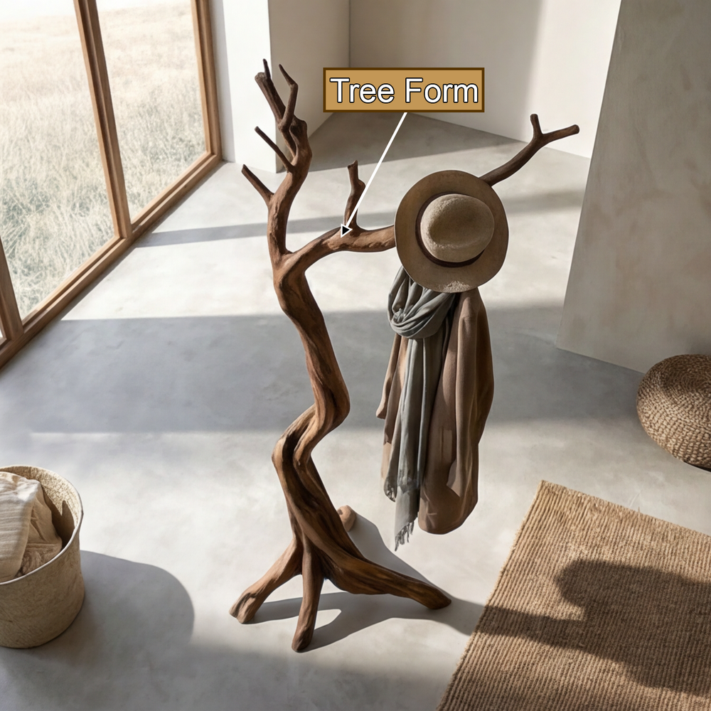 Tree Shaped Rack Or Rope Thornvale Sculpted Solid Wood Tree Coat Rack, Handcrafted Wooden Hall ...