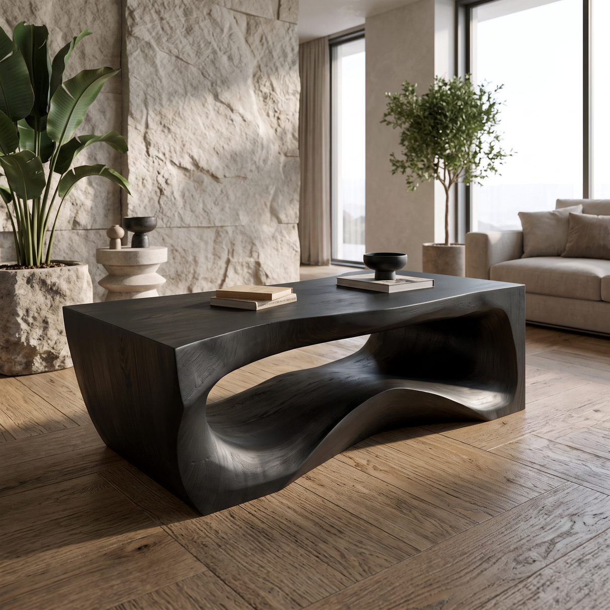 Thornveil Sculpted Solid Wood Coffee Table Black - Timberustic Coffee Table