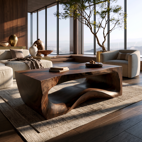 Thornveil Sculpted Solid Wood Coffee Table Dark Walnut - Timberustic Coffee Table