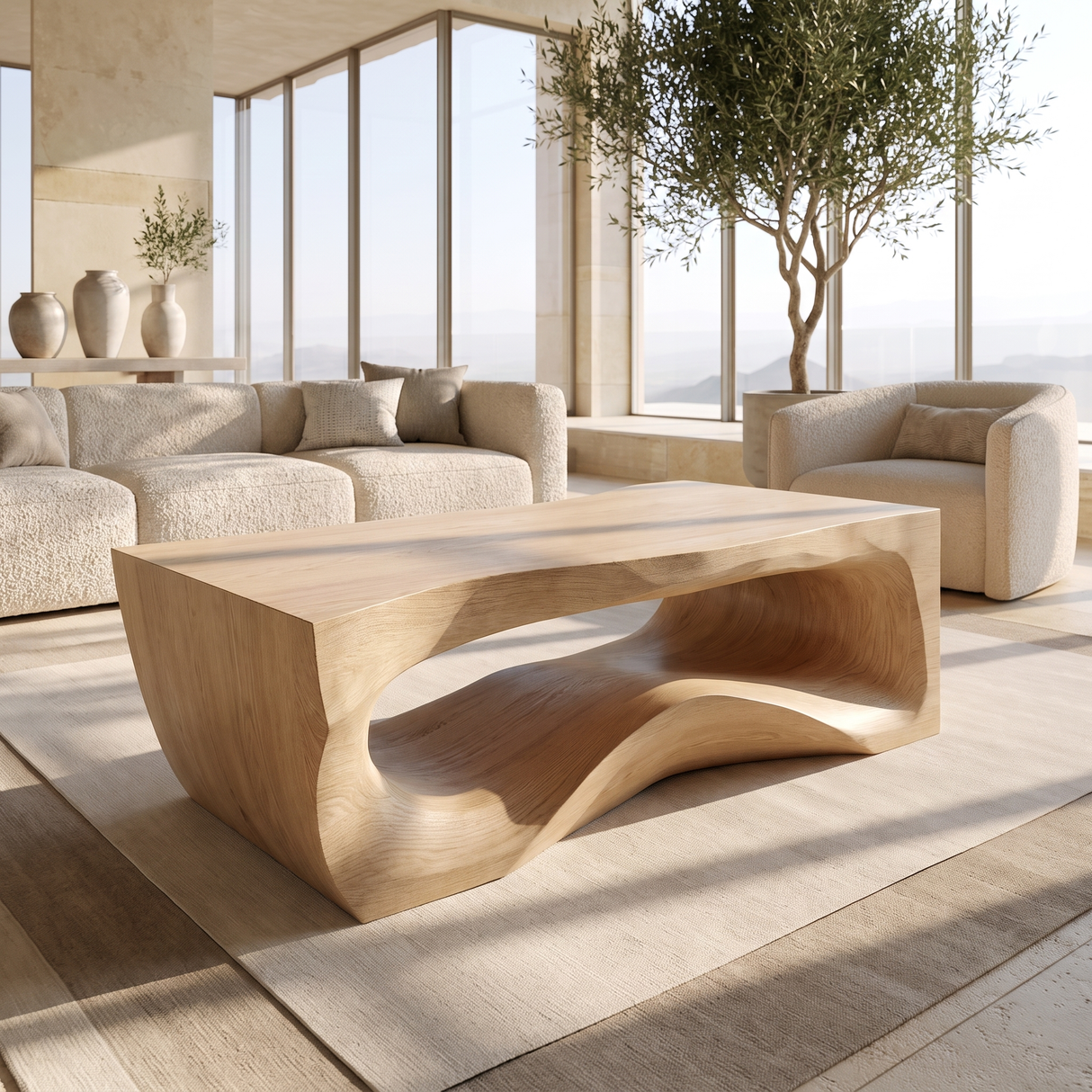 Thornveil Sculpted Solid Wood Coffee Table Natural Oak - Timberustic Coffee Table