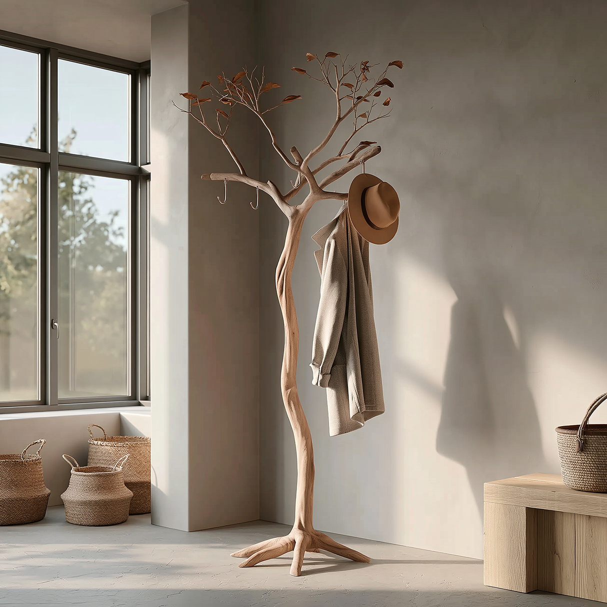Thornveil Sculpted Solid Wood Tree Coat Rack - Timberustic Tree Coat Rack