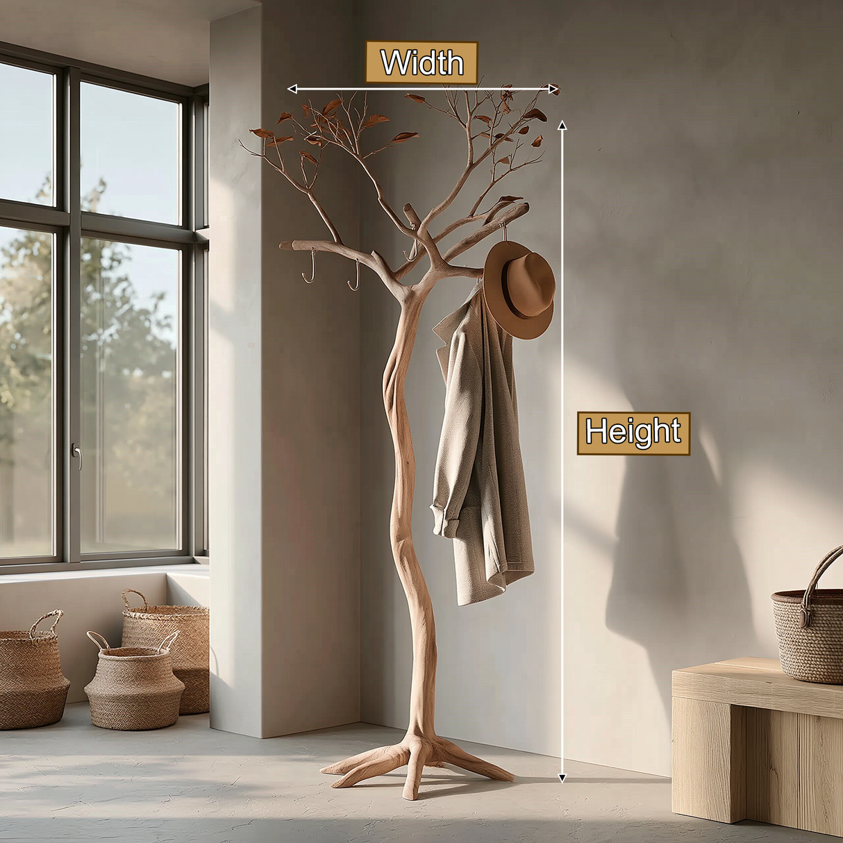 Thornveil Sculpted Solid Wood Tree Coat Rack - Timberustic Tree Coat Rack
