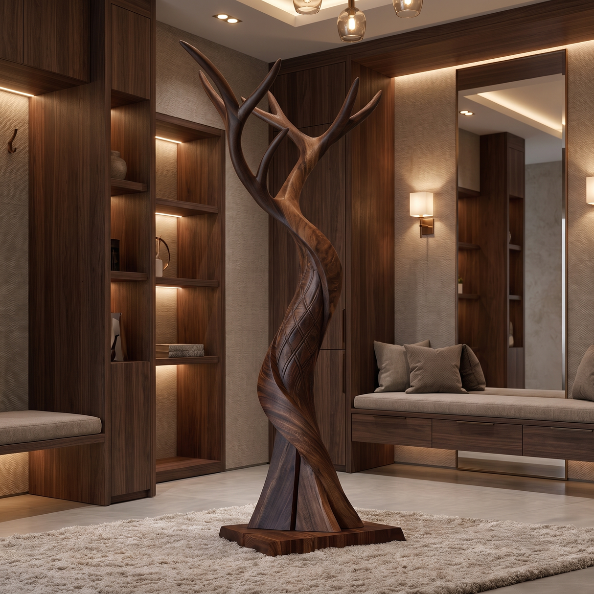 Thornwyn Handcrafted Sculpted Solid Wood Tree Coat Rack