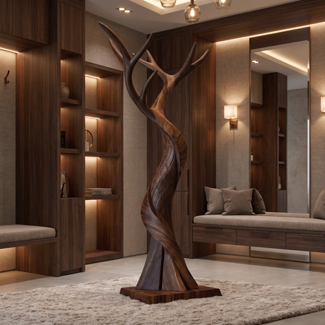 Thornwyn Handcrafted Sculpted Solid Wood Tree Coat Rack Dark Walnut - Timberustic Tree Coat Rack