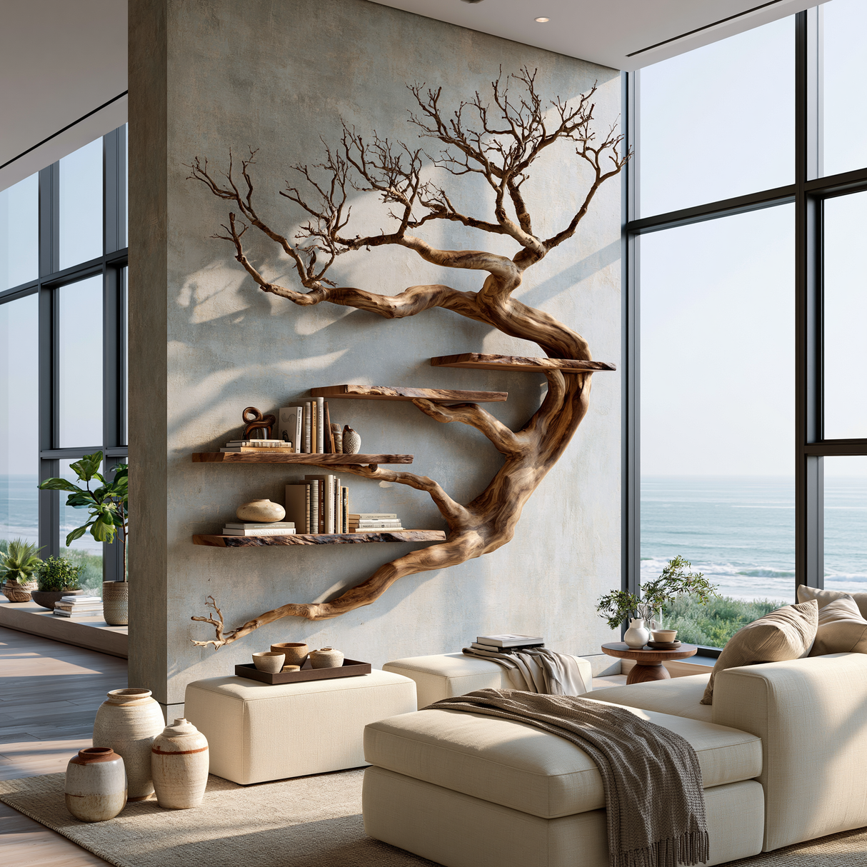 Tidebranch Handcrafted Solid Wood Floating Tree Bookshelf
