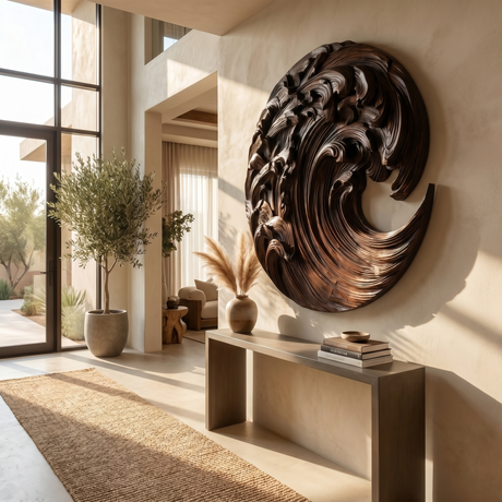 Tidecrest Sculpted Solid Wood Ocean Wave Wall Art Dark Walnut - Timberustic Wall Art