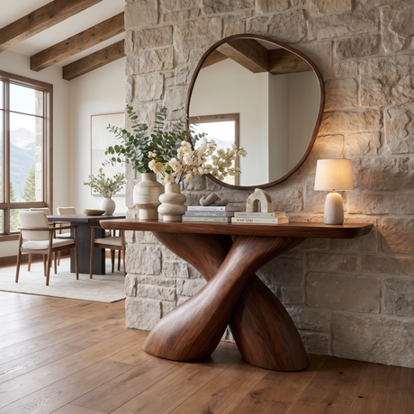 Aerivor Sculpted Solid Wood Console Table Dark Walnut - Timberustic Console Table
