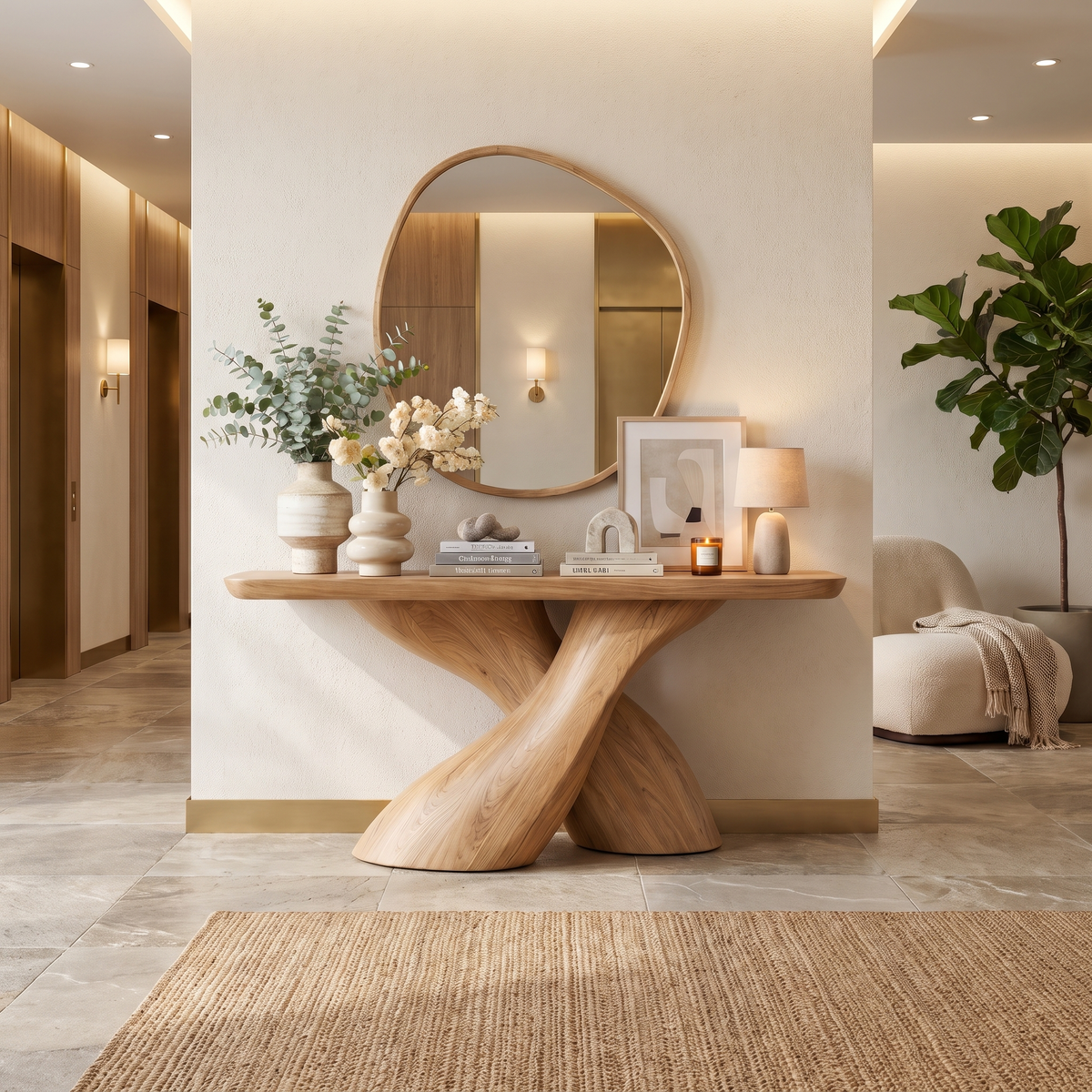 Aerivor Sculpted Solid Wood Console Table Natural Oak - Timberustic Console Table