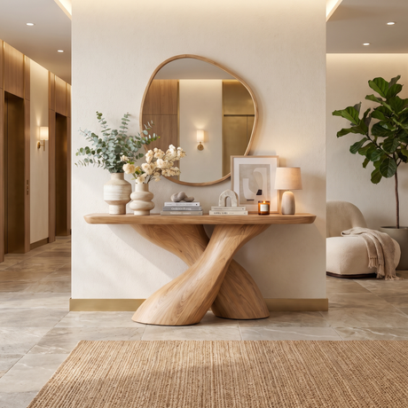 Aerivor Sculpted Solid Wood Console Table Natural Oak - Timberustic Console Table