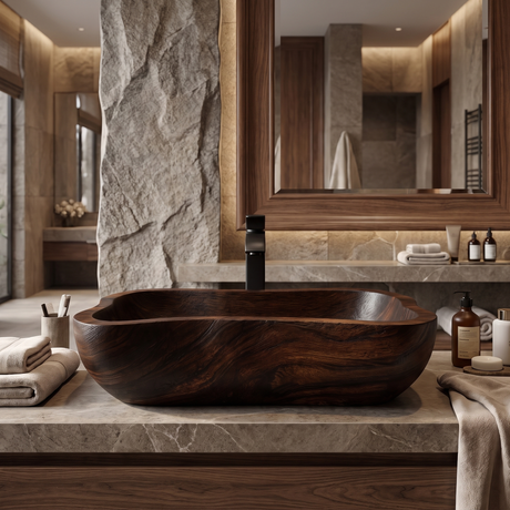 Aldora Live Edge Solid Wood Vessel Sink Dark Walnut - Timberustic Vessel Sinks