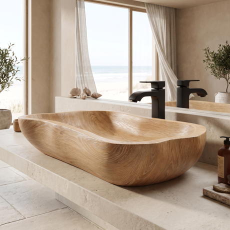 Aldora Live Edge Solid Wood Vessel Sink Natural Oak - Timberustic Vessel Sinks