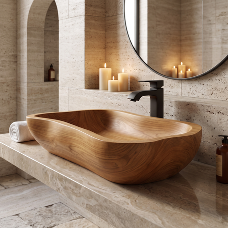 Aldora Live Edge Solid Wood Vessel Sink Teak - Timberustic Vessel Sinks