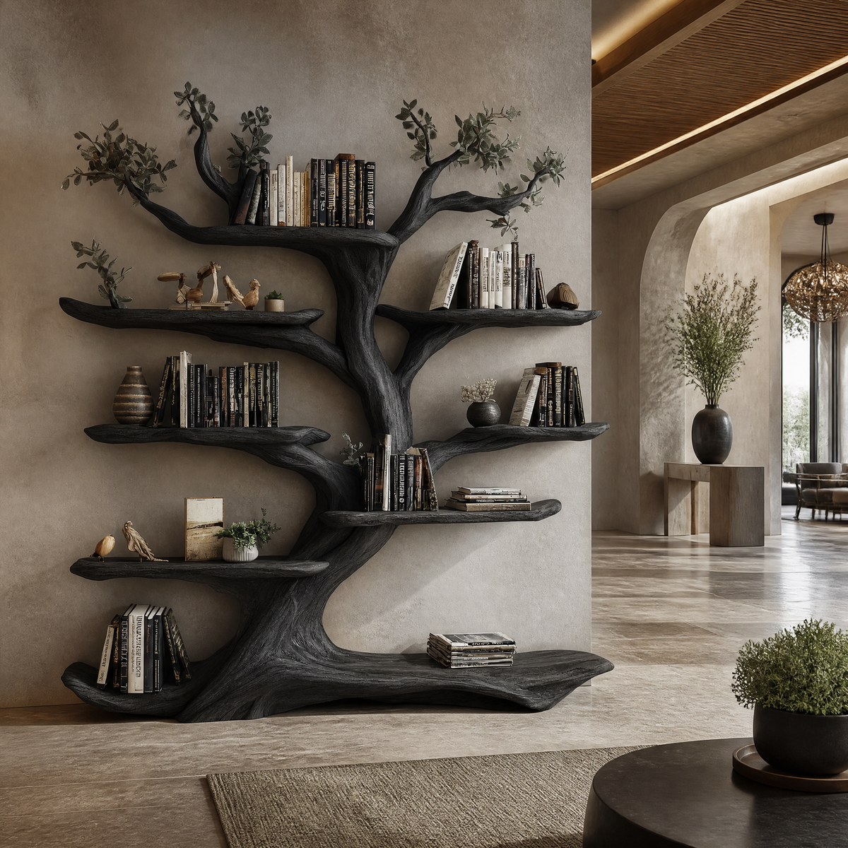 Arborelle Sculpted Solid Wood Tree Bookshelf Black - Timberustic Tree Bookshelf