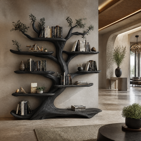 Arborelle Sculpted Solid Wood Tree Bookshelf Black - Timberustic Tree Bookshelf
