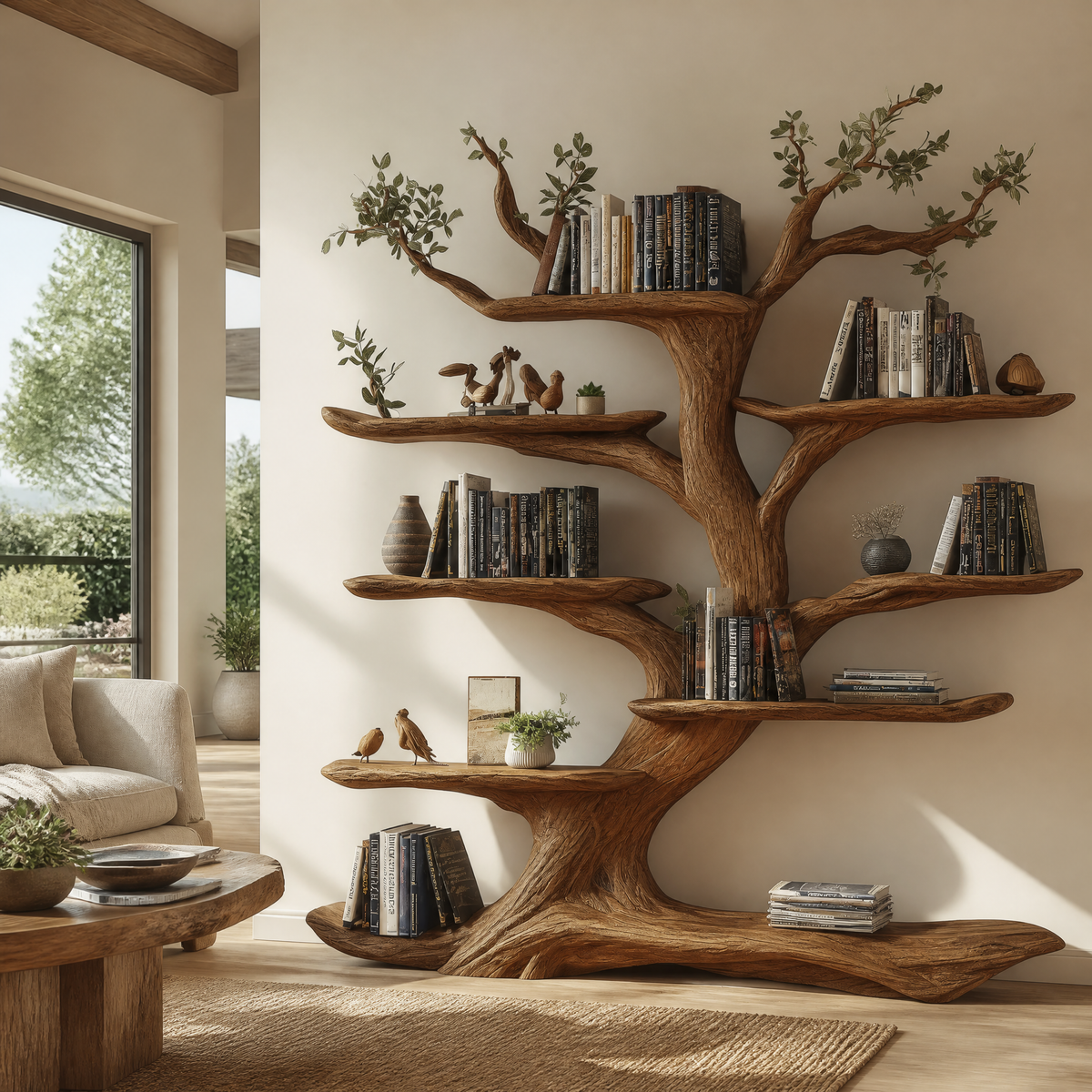 Arborelle Sculpted Solid Wood Tree Bookshelf Brown - Timberustic Tree Bookshelf