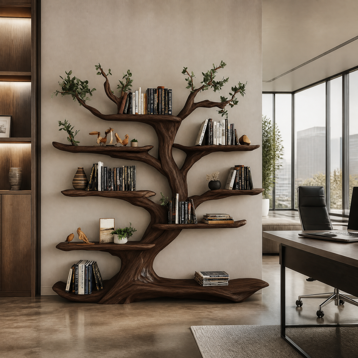 Arborelle Sculpted Solid Wood Tree Bookshelf Dark Walnut - Timberustic Tree Bookshelf