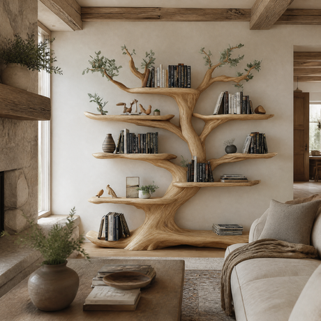 Arborelle Sculpted Solid Wood Tree Bookshelf Natural Oak - Timberustic Tree Bookshelf