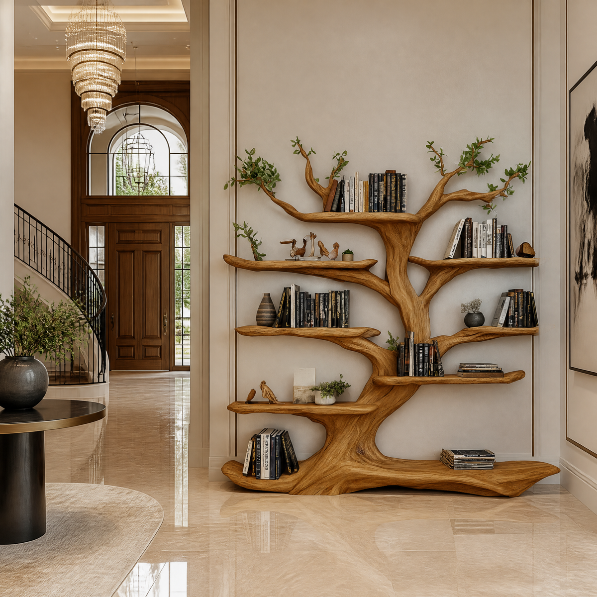 Arborelle Sculpted Solid Wood Tree Bookshelf Teak - Timberustic Tree Bookshelf