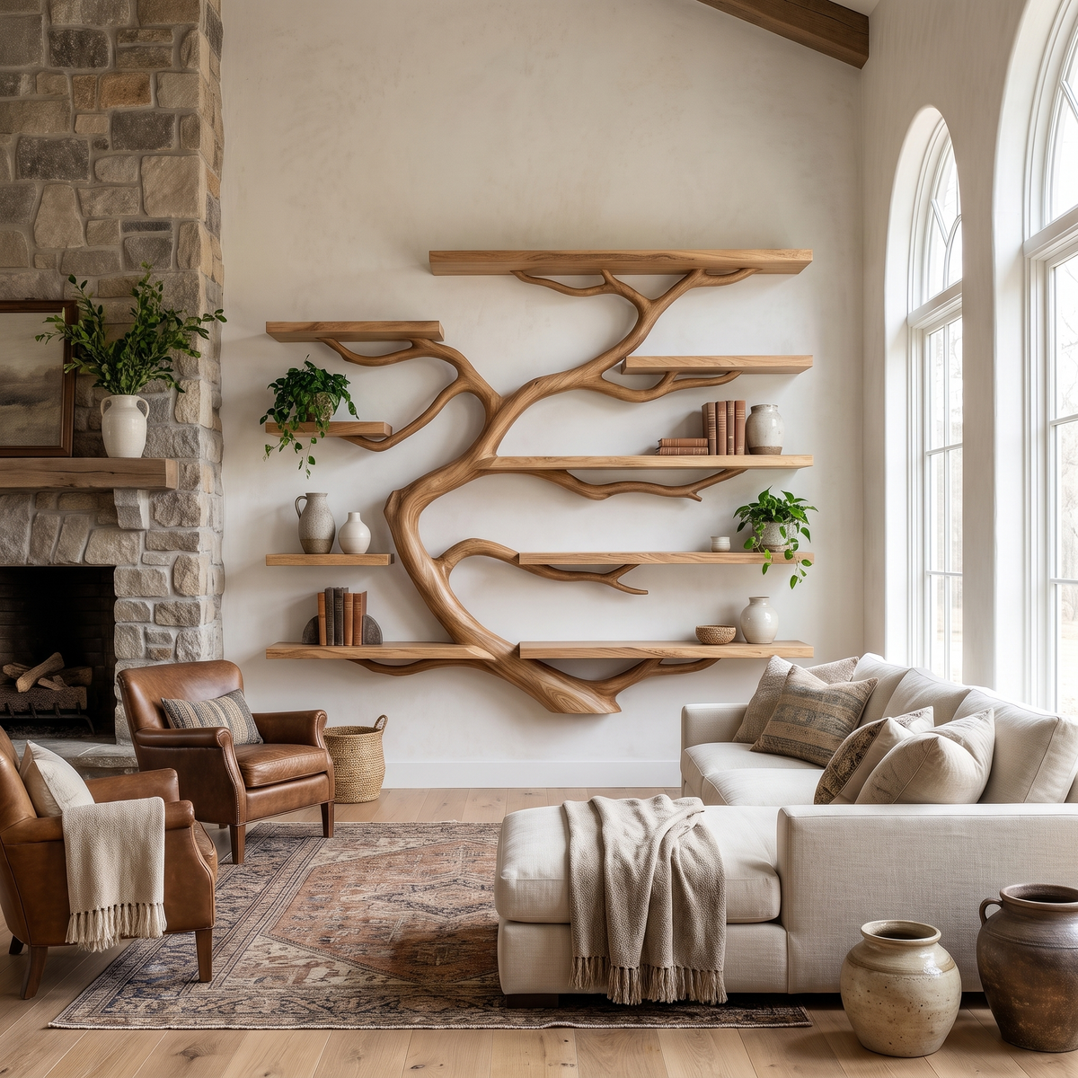 Arboren Handcrafted Solid Wood Floating Tree Bookshelf Natural Oak - Timberustic Floating Tree Bookshelf