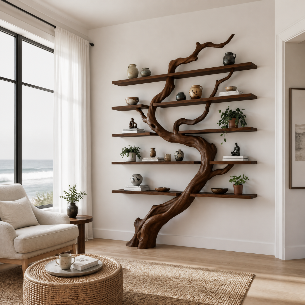 Arborwyn Sculpted Solid Wood Tree Bookshelf Dark Walnut - Timberustic Tree Bookshelf