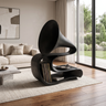 Arcanova Handcrafted Solid Wood Record Player Stand Black - Timberustic Record Player Stand With Storage