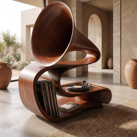 Arcanova Handcrafted Solid Wood Record Player Stand Mahogany - Timberustic Record Player Stand With Storage