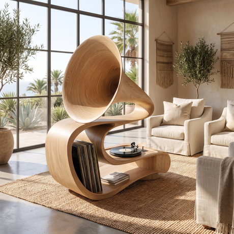 Arcanova Handcrafted Solid Wood Record Player Stand Natural Oak - Timberustic Record Player Stand With Storage