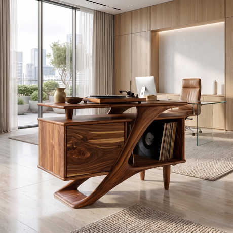 Ardellis Sculpted Solid Wood Record Player Stand Brown - Timberustic Record Player Stand With Storage