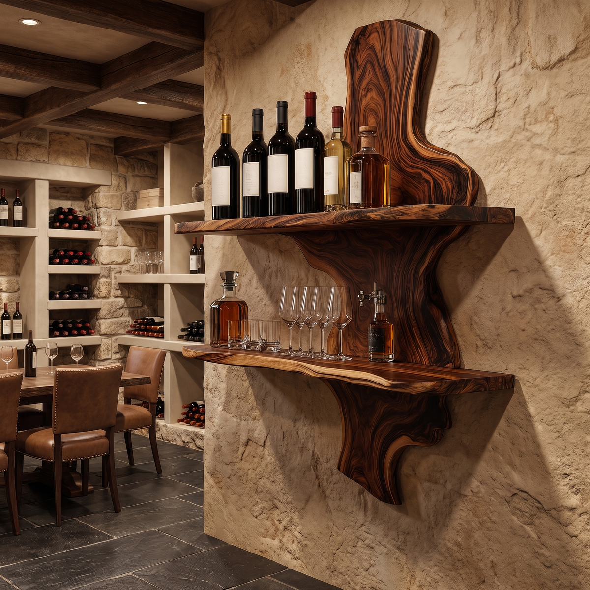 Ardemore Live Edge Solid Wood Floating Wine Shelf SPA245122 Dark Walnut - Timberustic Floating Wine Shelf